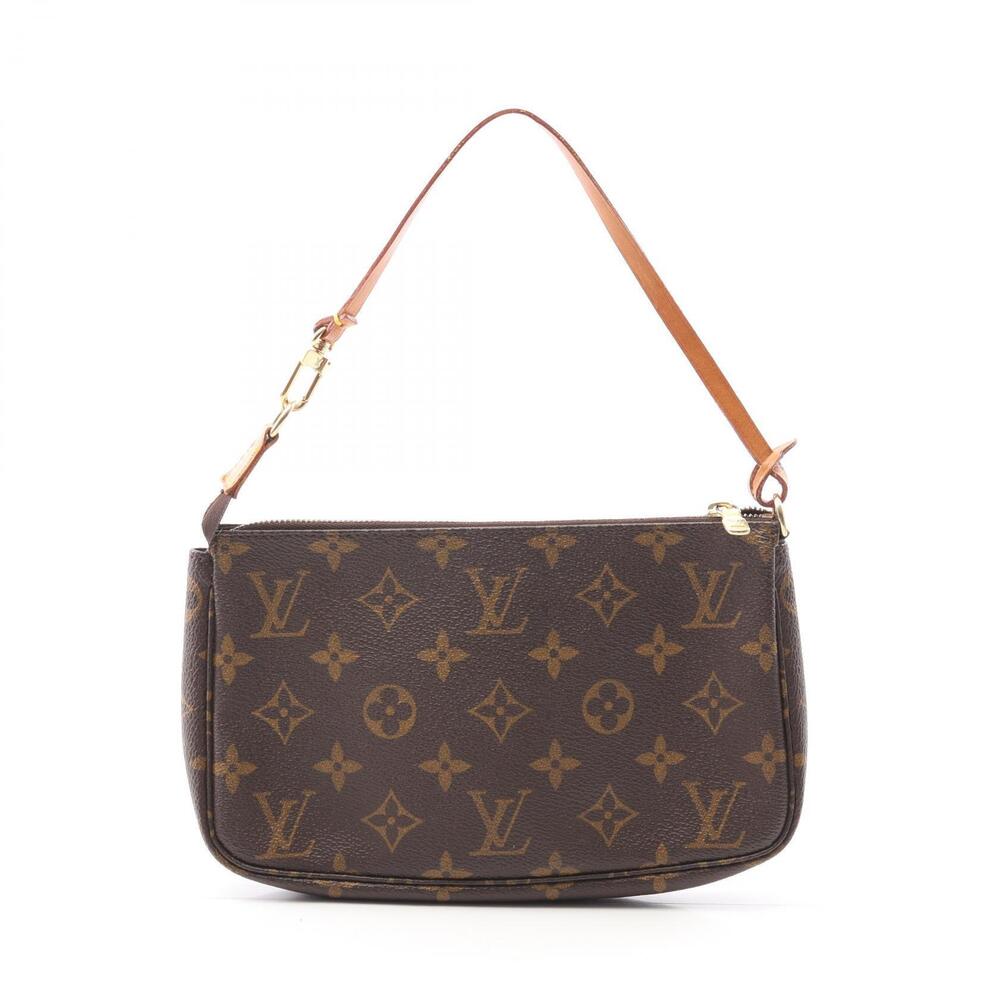 Louis Vuitton Pochette Accessoires Top Handle Bag Canvas Leather Monogram Brown